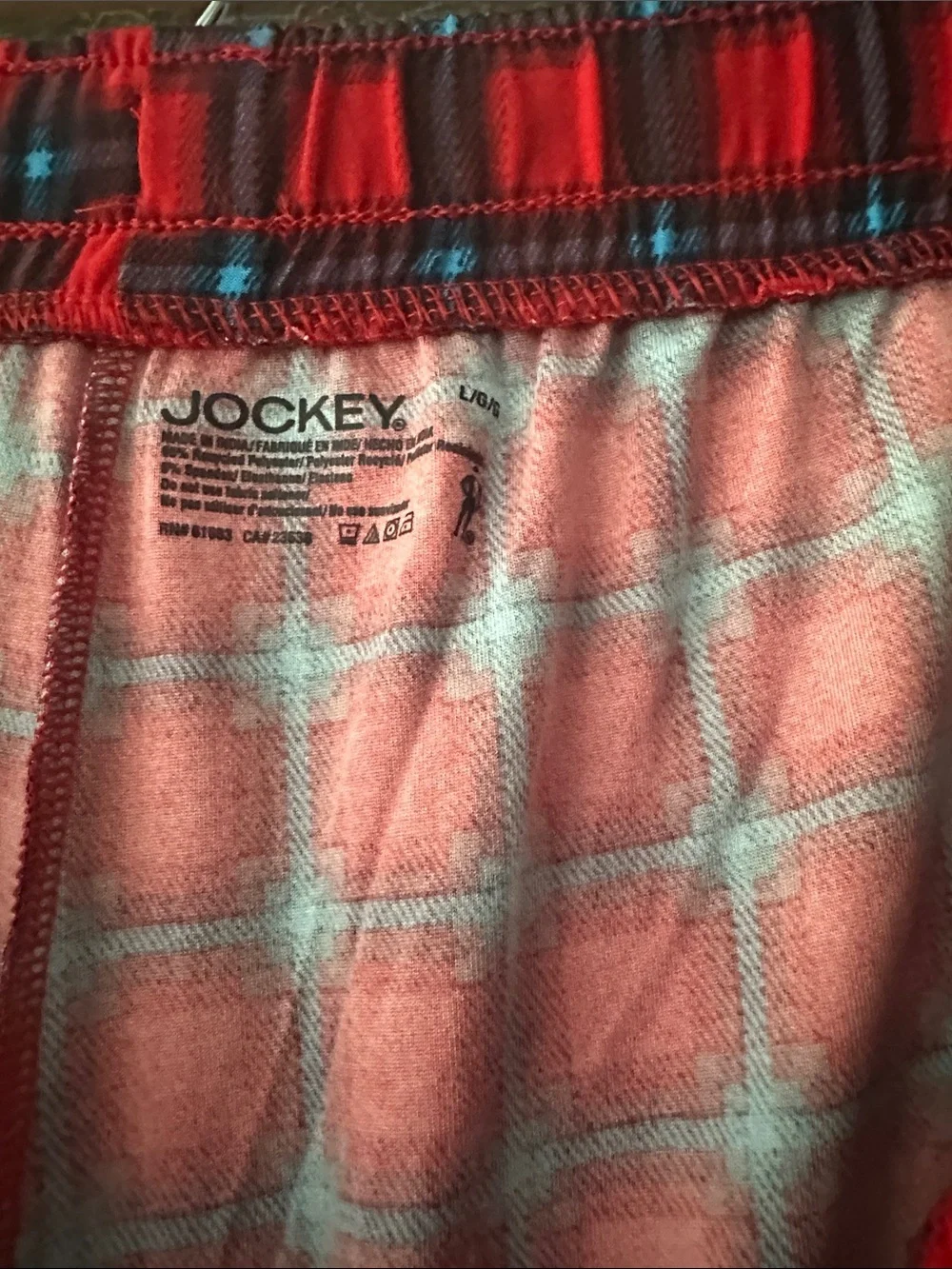 Jockey Red Plaid Swim Trunks with Blue Drawstring